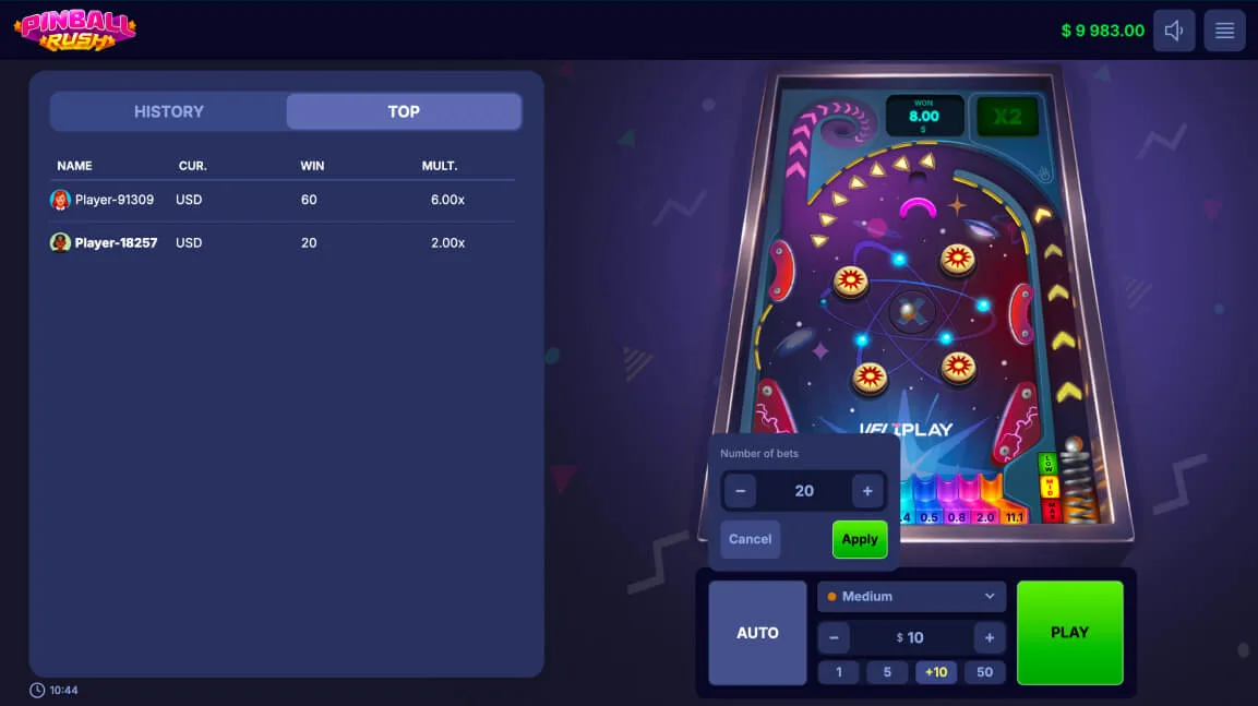 Pinball Rush ball moving through kickers and slingshots in the playfield