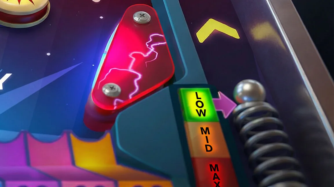 Pinball Rush live round with ball moving through slingshots before reaching multiplier cells