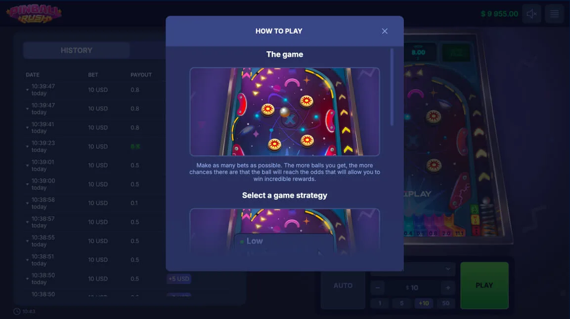 Nine multiplier cells at the bottom of the Pinball Rush playfield